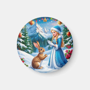 Aimant Jeune fille de neige dans une scène de forêt hiver