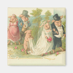 Aimant Jeunes mariés vintages adorables de porc