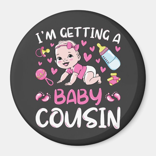 Aimant J'obtiens un bébé Cousin Girl Genre Reveal Cir (Devant)