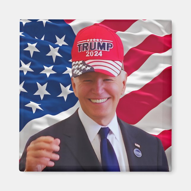 Aimant Joe biden Portant un Casquette Trump (Devant)