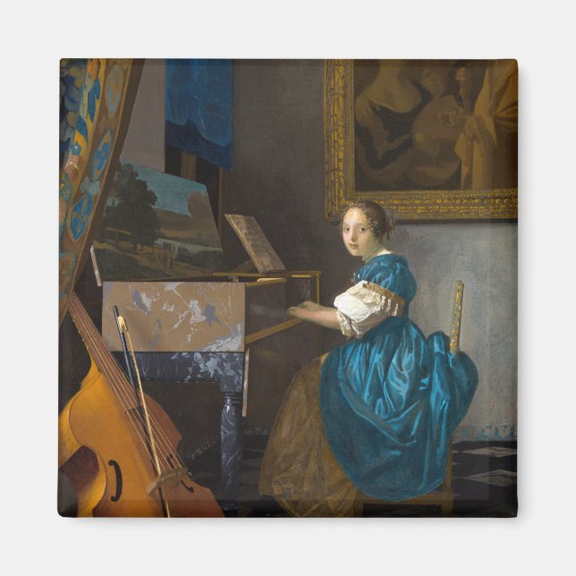 Aimant Johannes Vermeer - Lady assise à une virginale (Devant)