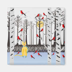 Aimant Joie d'hiver - Chat avec foulard Birch Trees Cardi