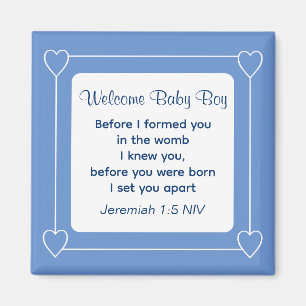 Aimant Joli Baby shower Bible Verse Bleu rayé