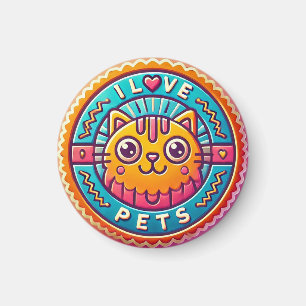 Aimant Joli Badge Chat Néon