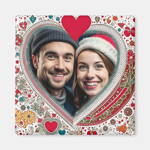 Aimant Joli cadre de Coeurs Rouge et Turquoise