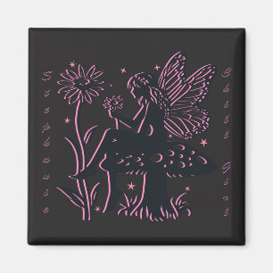 Aimant Joli champignon et fleur de fée noir et rose