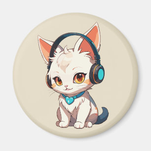 Aimant Joli chat élégant avec casque