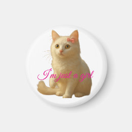 Aimant Joli Chat Persan Blanc "Je Suis Juste une Fille" T
