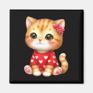 Aimant Joli chaton de la Saint-Valentin avec cœur 