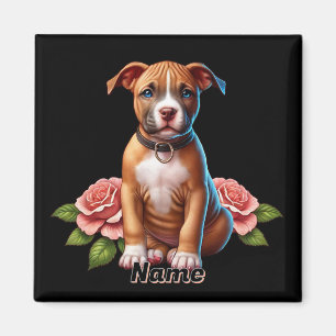 Aimant Joli chiot Brown avec Rose