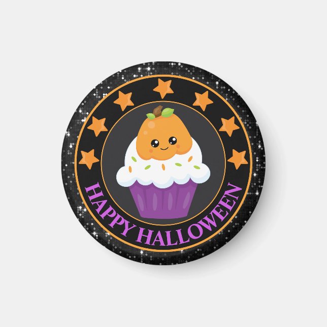 Aimant Joli Cupcake d'Halloween à la citrouille (Devant)