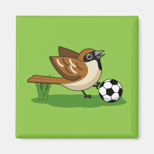 Aimant Joli Dessin De Caricature Sparrow Jouer Au Footbal