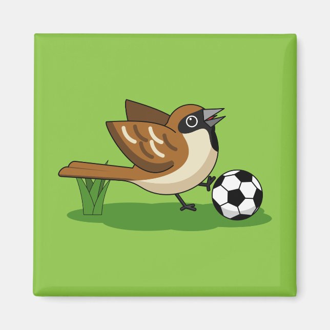 Aimant Joli Dessin De Caricature Sparrow Jouer Au Footbal (Devant)