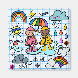 Aimant Joli dessin pour enfants Météo Doodles