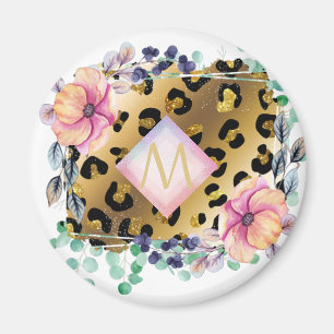 Aimant Joli Empreinte de léopard or rose rose  Monogramme