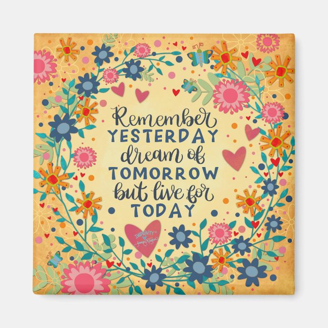 Aimant Joli Encouragement Floral Aujourd'Hui Citation (Devant)
