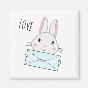 Aimant Joli et adorable lapin tenant une lettre d'amour
