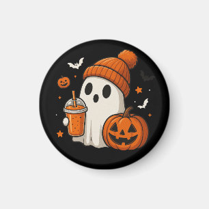 Aimant Joli fantôme d'Halloween avec citrouille et boisso