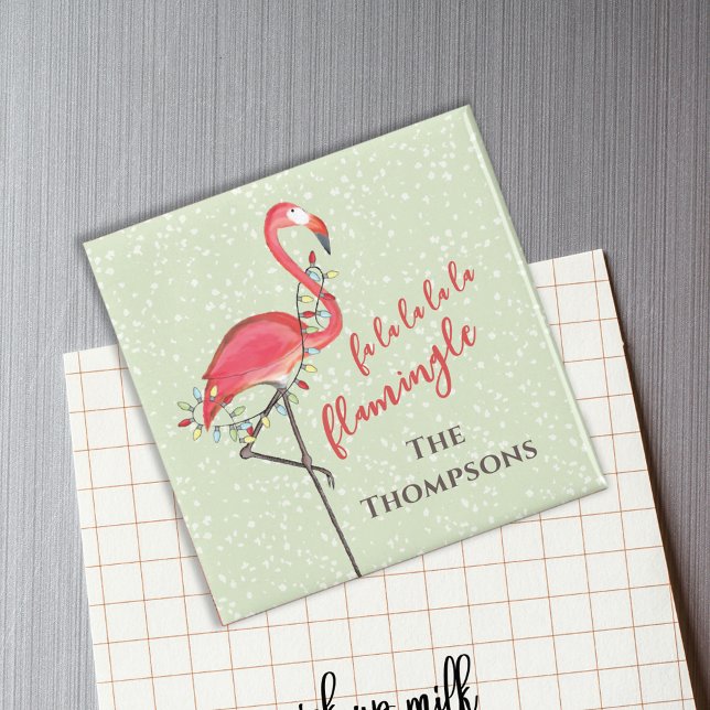 Aimant Joli Flamant rose de plage de Noël personnalisé (Christmas cute pink flamingo customized magnet. )