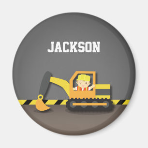 Aimant Joli garçon constructeur excavateur orange mignon