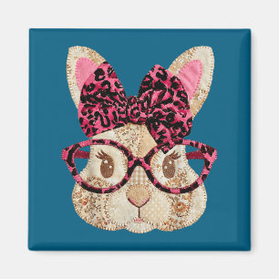 Aimant Joli lapin de Pâques patchwork avec lunettes et nœ