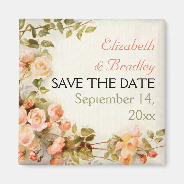 Aimant Joli mariage rose romantique Enregistrer la date (Devant)