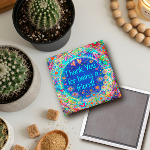 Aimant Joli Merci amis Inspirivity Blue Floral