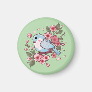 Aimant Joli oiseau bleu de printemps et aquarelle de fleu