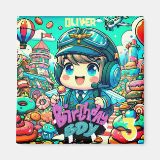 Aimant Joli pilote garçon d'anniversaire