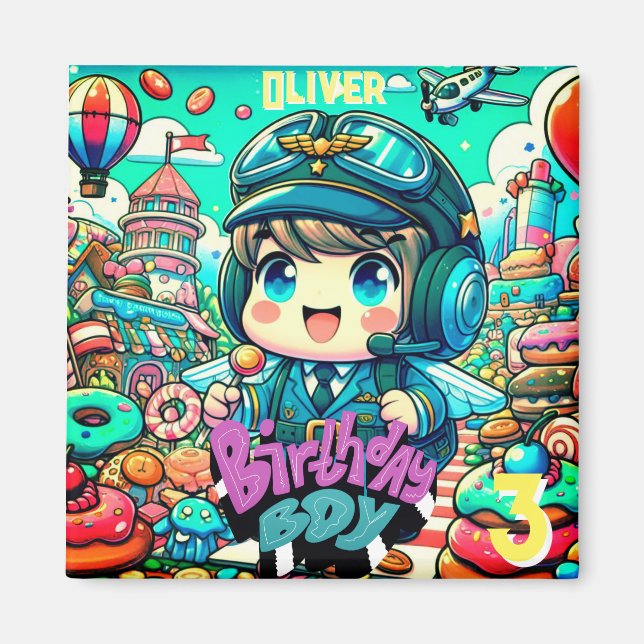 Aimant Joli pilote garçon d'anniversaire (Devant)