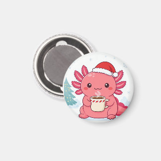 Aimant Joli porte-clés rond café de Noël axolotl kawaii