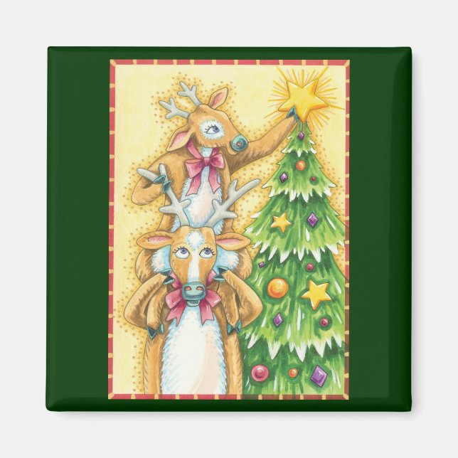 Aimant Joli renne de Noël avec l'étoile de l'arbre de Noë (Devant)