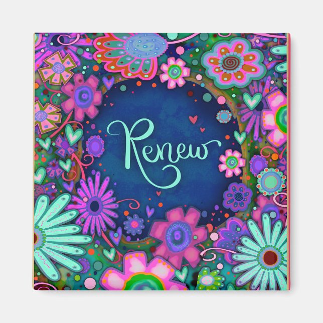 Aimant Joli Renouvellement Floral Blue Inspirational Hear (Devant)