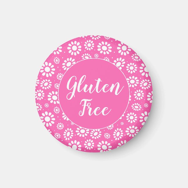 Aimant Joli rose et blanc Floral Gluten Libre Celiac (Devant)