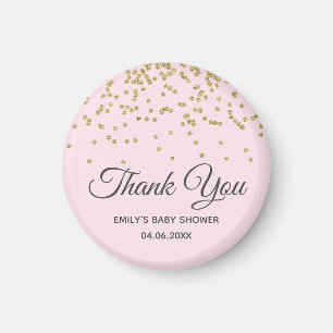 Aimant Joli Rose Pâle Doré Paillettes Merci Baby Shower