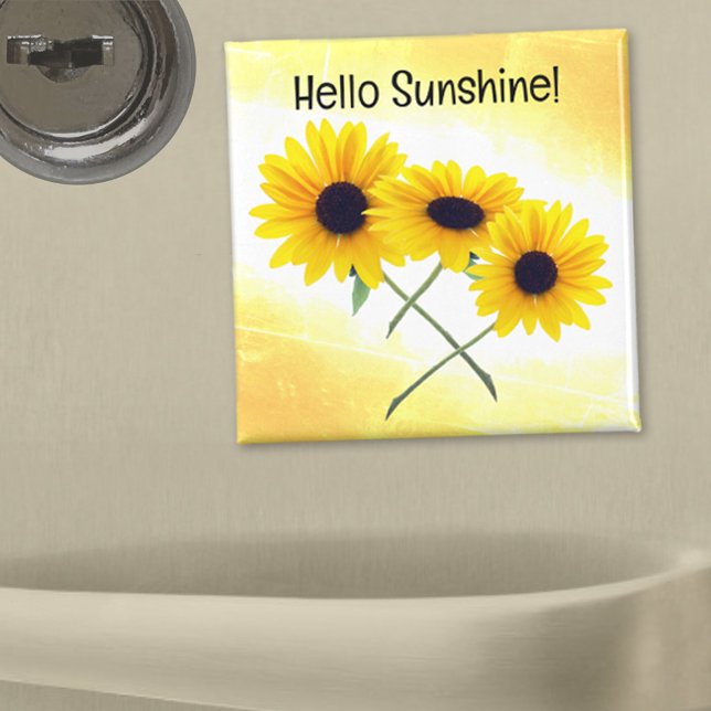 Aimant Joli Triple Tournesol Jaune Photo Texte Personnali (Créateur téléchargé)