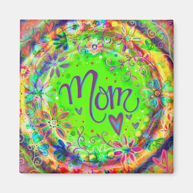 Aimant Joli Vert BoHo Whimsical Floral Fun Maman (Devant)