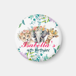 Aimant Joli zoo floral jungle Animaux Anniversaire Bienve