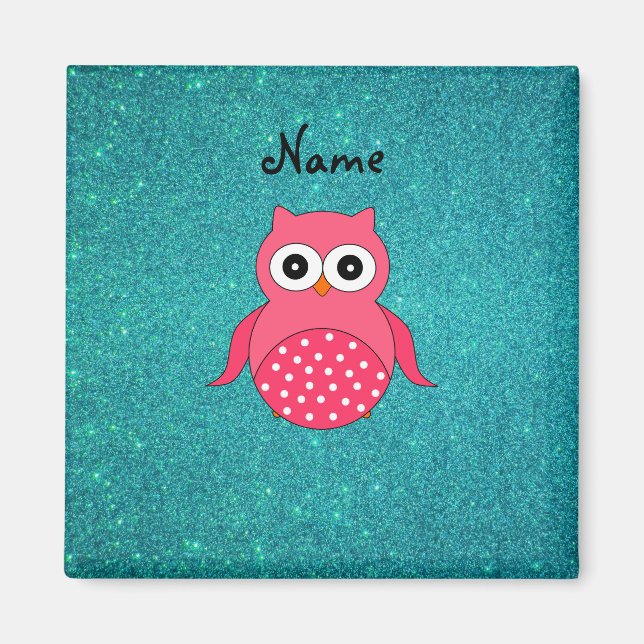 Aimant Jolie chouette rose parties scintillant turquoise (Devant)