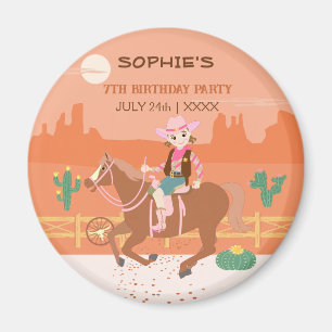 Aimant Jolie Cowgirl et cheval fête d'anniversaire
