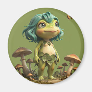 Aimant Jolie Fille Grenouille Parmi les Champignons avec