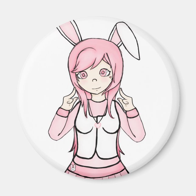 Aimant Jolie fille lapin rose Anime Lolita (Devant)