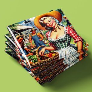 Aimant Jolie pin-up de fermier vintage