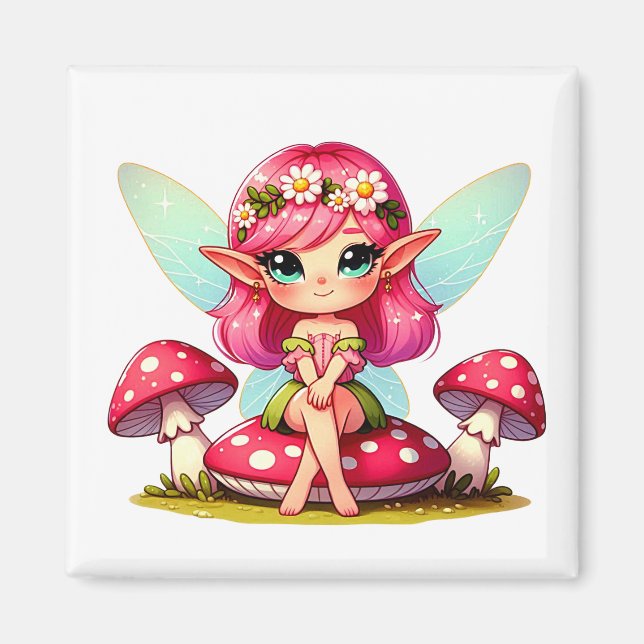 Aimant Jolie pixie assise sur un tabouret (Devant)