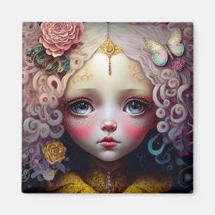 Aimant Jolie poupée fille cheveux roses