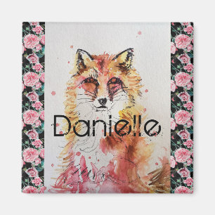 Aimant Jolie Renard Rouge Aquarelle Rose Filles Dames