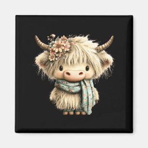 Aimant Jolie vache des Highlands florale boho ferme anima