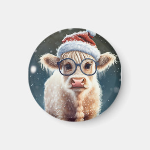 Aimant Jolie vache Highland dans la neige