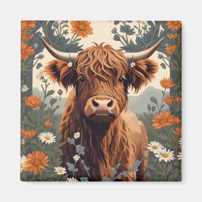 Aimant Jolie vache Vintage Highland (Devant)
