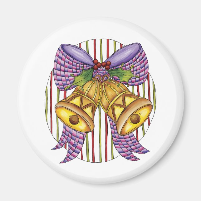 Aimant Jolies cloches de jingle de Noël avec ruban et bow (Devant)